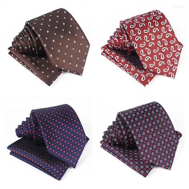 Boogbladen 8,5 cm formele heren tie pocket square polka dot paisley jacquard stropdas voor mannelijke zakelijke polyerster zakdoek set gravat