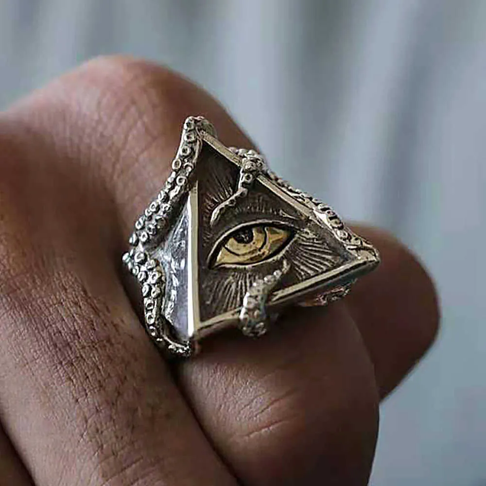 Klusterringar Män Pojkar Egyptiska The Eye of Horus Ring Vintage Rostfritt stål Frimurare Illuminati Triangle Masonic Rings Punk Biker Smycken L221011