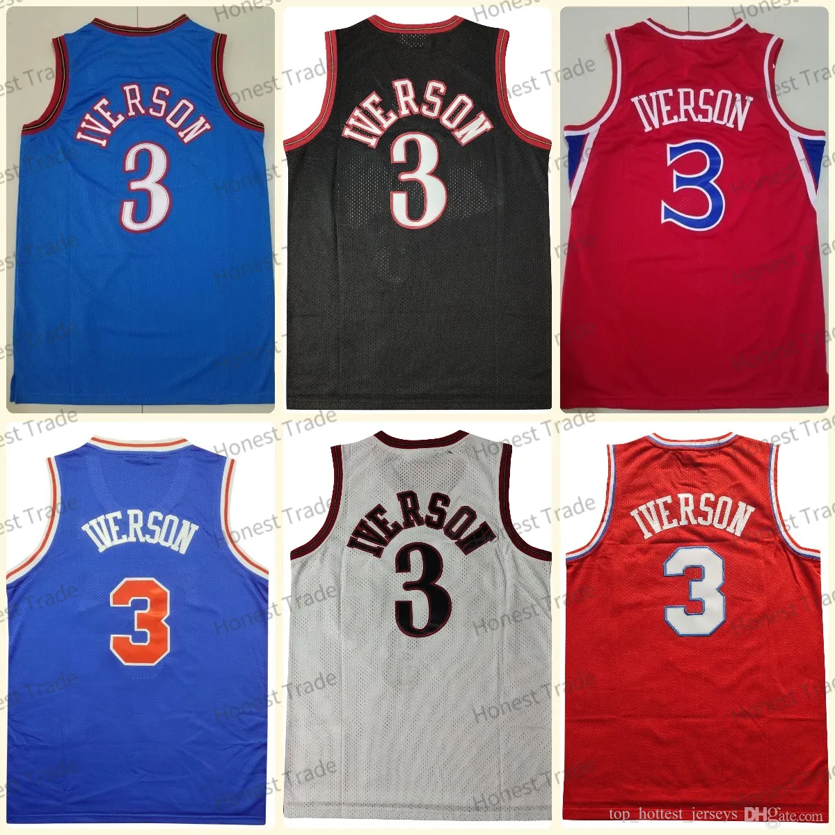 Camisa de basquete de filmes retrô 3 Allen Iverson vintage masseys malha 2002-03 1996-97