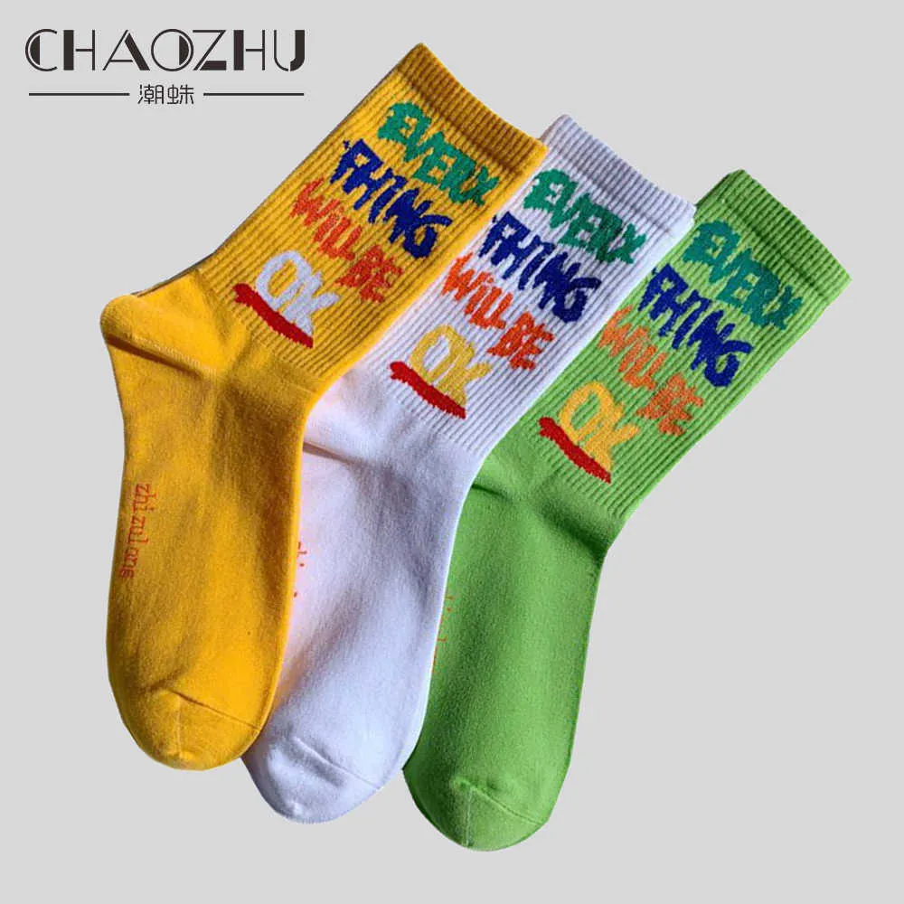 Herrensocken CHAOZHU 2020 Lustige Worte Herren Damensocken Casual Everything Will Be Ok Positive Hip Hop Skateboard Ski Socken Fashion Street T221011