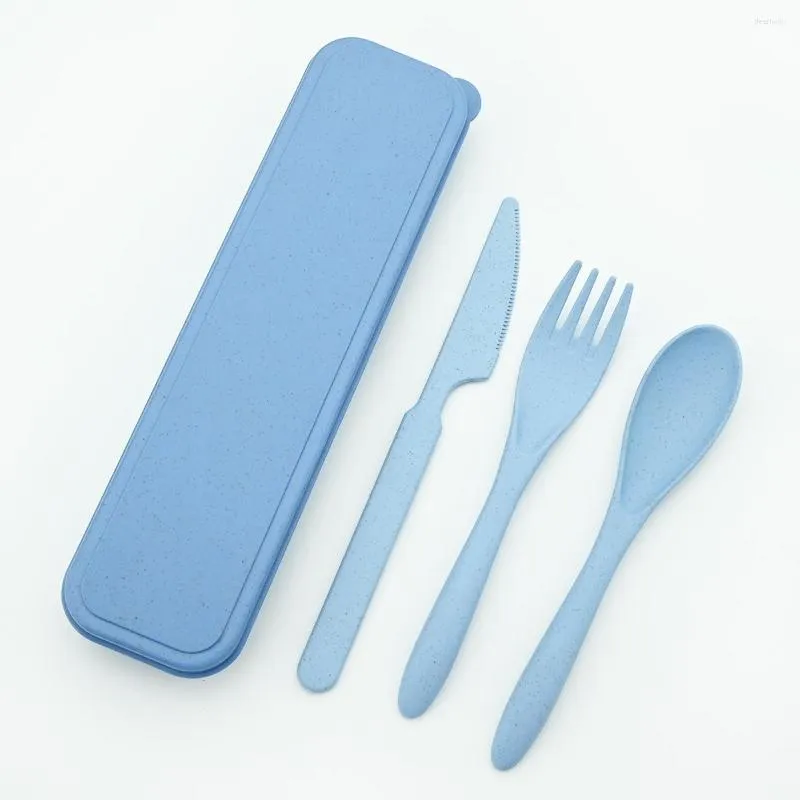 Diny Sets Travel Cutlery Portable Box Japan Style Tarwes Straw Knife Vork lepels Student Outdoor Picknick servies