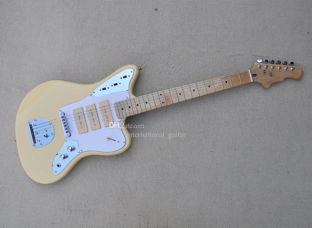 Cream 6 Strings Electric Guitar with Maple Fretboard White Pickguard Can be Customized