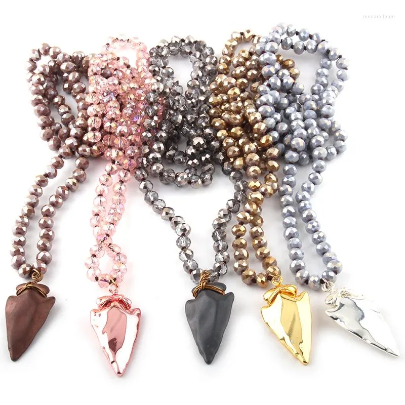 Pendentif Colliers Mode Bohème Tribal Bijoux Verre Cristal Long Noué Hématite Pierre Arrowhead Collier