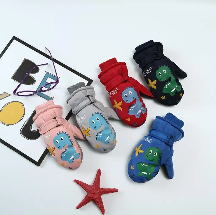 Luvas de neve de esqui para crianças meninos dinossauros snowboard luva de animais desenho animado de inverno luva de esqui à prova de vento à prova d'água luvas ao ar livre D7129