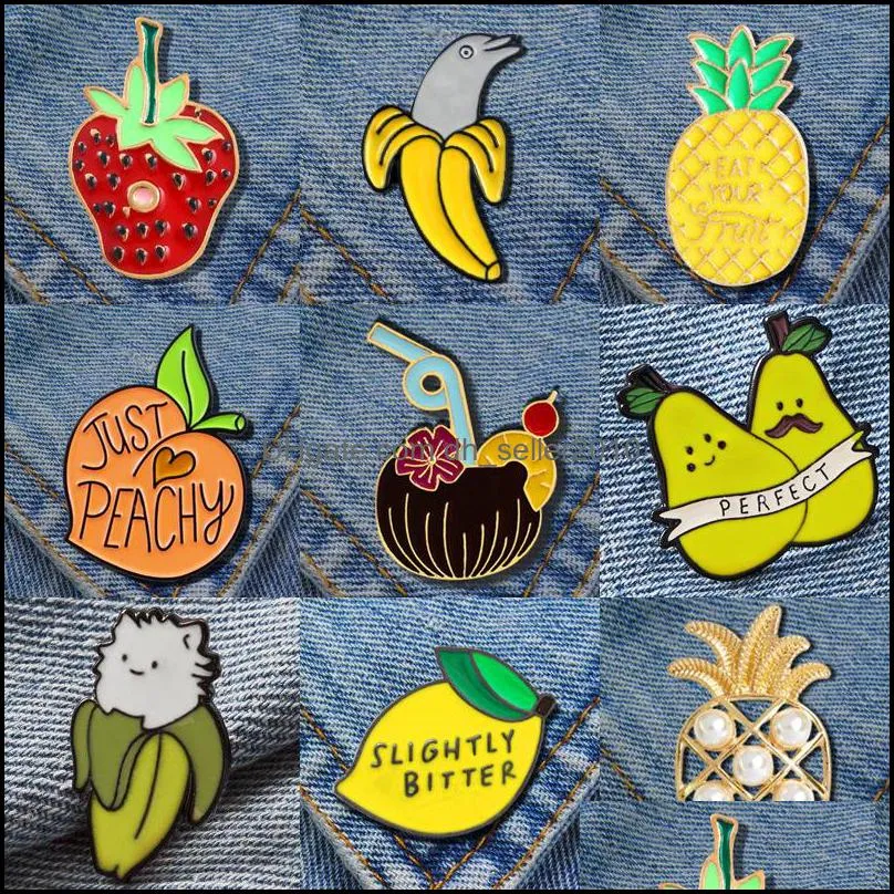 Pins Brooches Customized Fruit Banana Brooch Pine Lemon Stberry Cat Hard Enamel Pin Badge For Men Women Cartoon Funny Cute Metal La Dhfk7