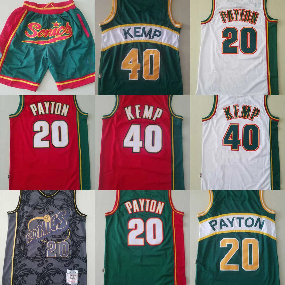 Seattle Mens Throwback Jersey Gary Super 20 Payton Shawn Sonics 40 Kemp Basketball Shorts Basketball Jerseys Red White Blue High Quality