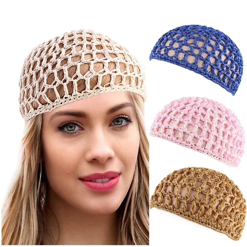 Neue Damen Mesh Haarnetz handgemachte Häkelmütze Kufi Caps Snood Schlafen Nacht Abdeckung Turban Hut Beliebte Casual Beanie Chemo Hut