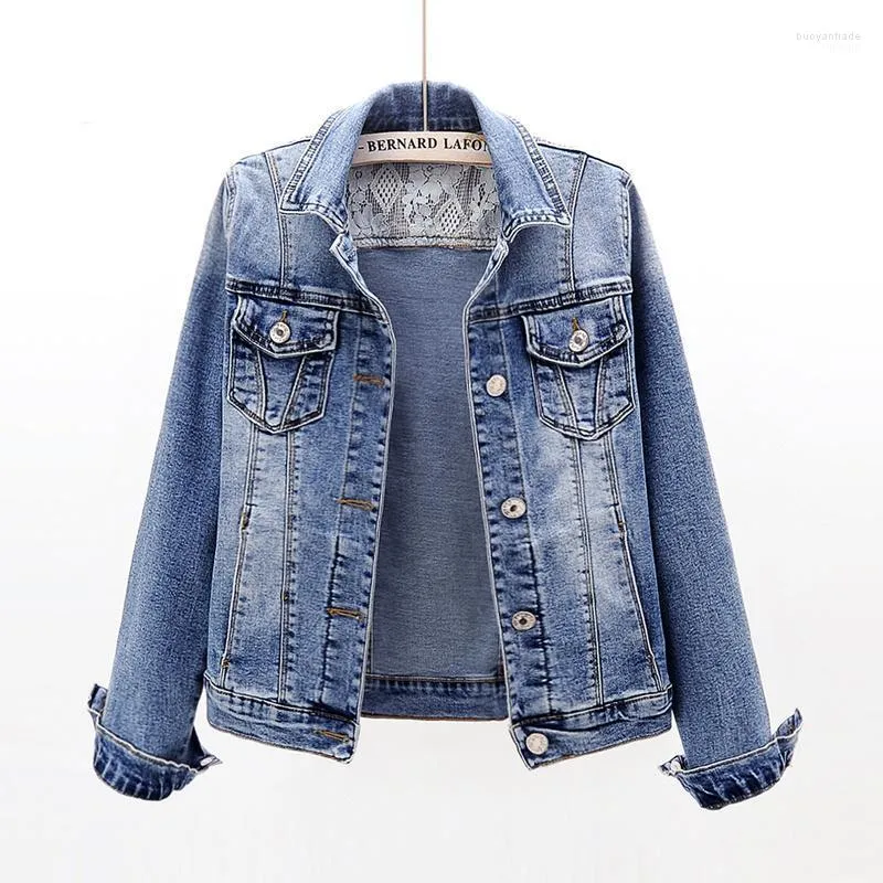 Kadın Ceketleri Kadınlar Vintage Mavi Artı Beden İnce Elastikiyet Denim Kadınlar Uzun Kollu Kısa Dış Giyim Chaqueta Mujer Kot Ceket Ceket