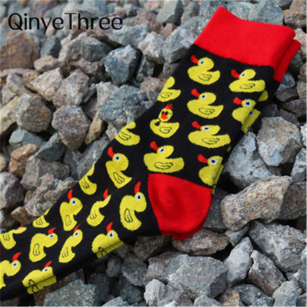 Skarpetki męskie Men Cartoon Hip Hop Cool Yellow Duck Socks Cotton Scateboard Art Art Funny Socks Osobowość Tide Pet Elf Sox Casual For Lovers T221011