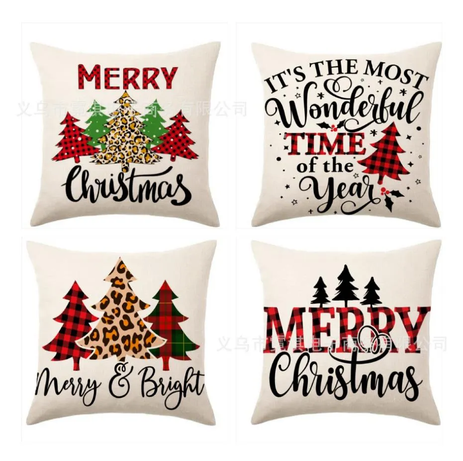 حالة وسادة عيد الميلاد الجديدة سوداء حمراء من الكتان على الوجهين وسادة أريكة المنزل عيد الميلاد الجملة 45 × 45 سم