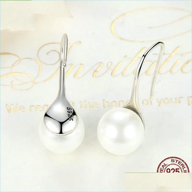 Other 925 Sterling Sier Elegant Round Pure Love Pearl Drop Earrings For Women Jewelry Brincos White Black Purple Pink Delivery 2022 Dhspy