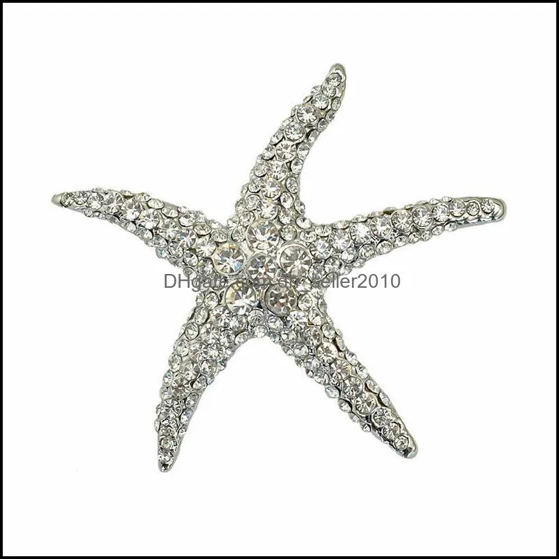 Pins Brooches Exquisite Starfish Brooch Rhinestone Set White K Golden 380 T2 Drop Delivery 2022 Jewelry Dhnwl