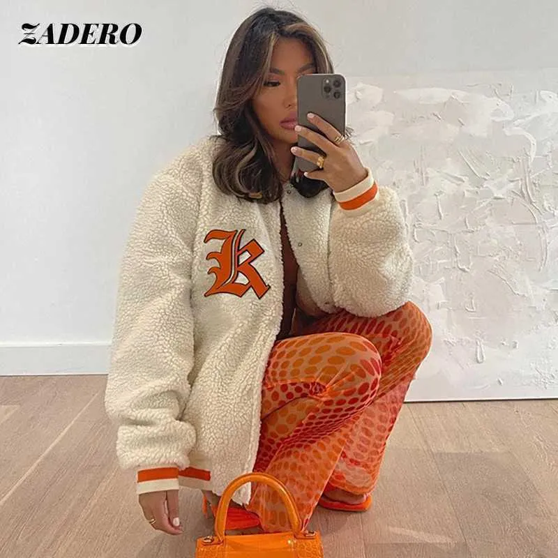 Kobiet Down Down Parkas Autumn Winter Baseball Varsity Jacket Women 2021 Zagraniczny bombowiec Y2K luźna moda z długim rękawem fur