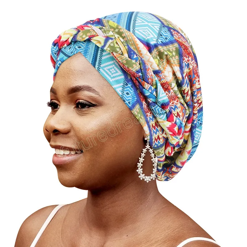 Africana Pattern Braid Turban Cap Head envolta