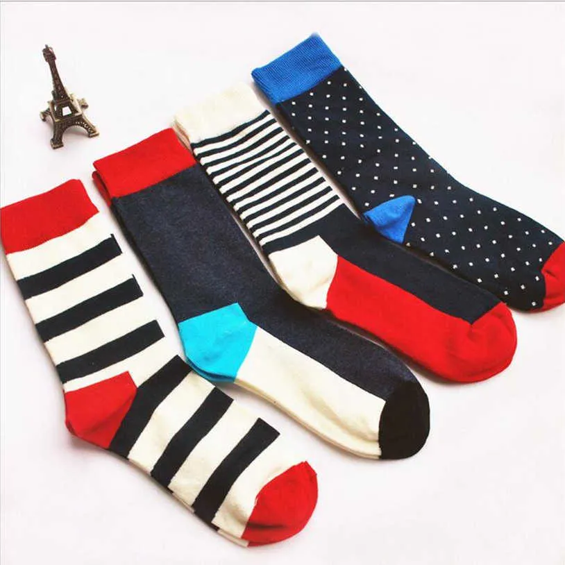 Herrensocken Farbstreifen Männer Crew Socken von Happy Sock Casual Harajuku Kleider Business Designer Marke Skate Long Fashion Funky Gift Street T221011