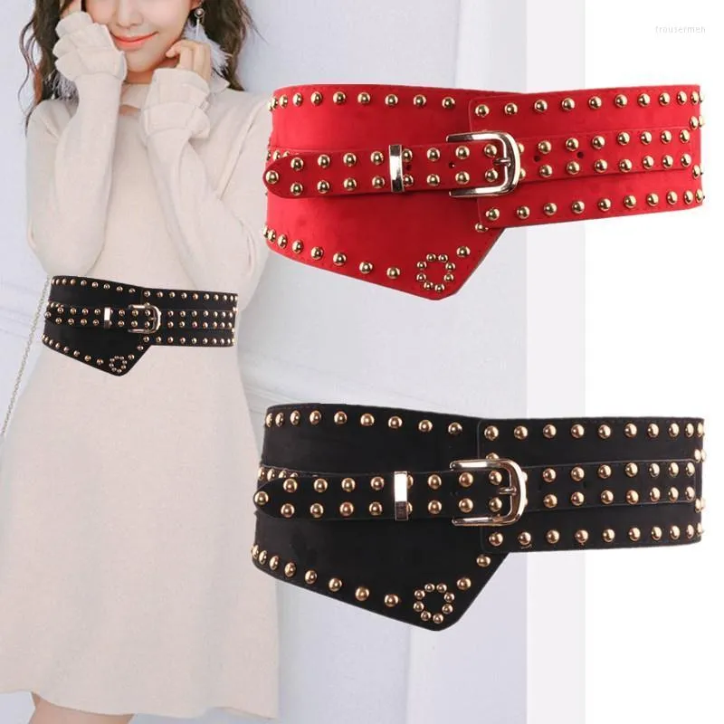 Belts Idopy For Women Punk Style Female Belt Cummerbund Studded Wide Irregular Pin Buckle BeltBelts