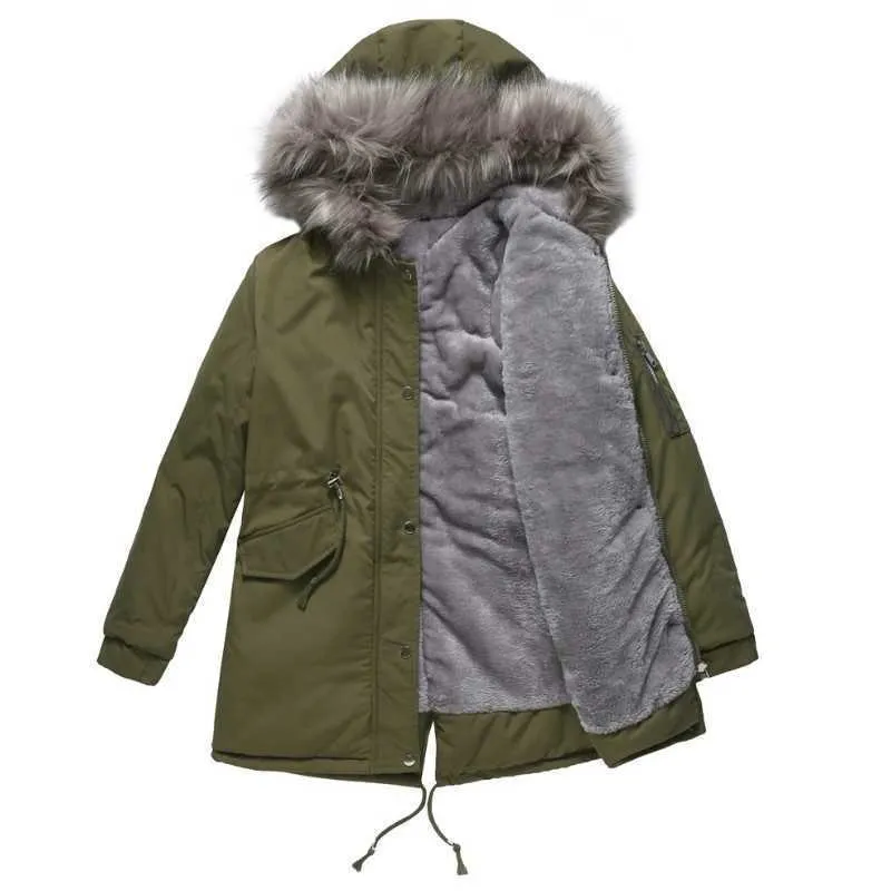 Parkas de plumón para mujer Nuevo Otoño Invierno Chaqueta de algodón para mujer Abrigo acolchado Longitud media Cálido Fleece Parkas con capucha Cuello de piel sintética Abrigo de dama WF181 T221011