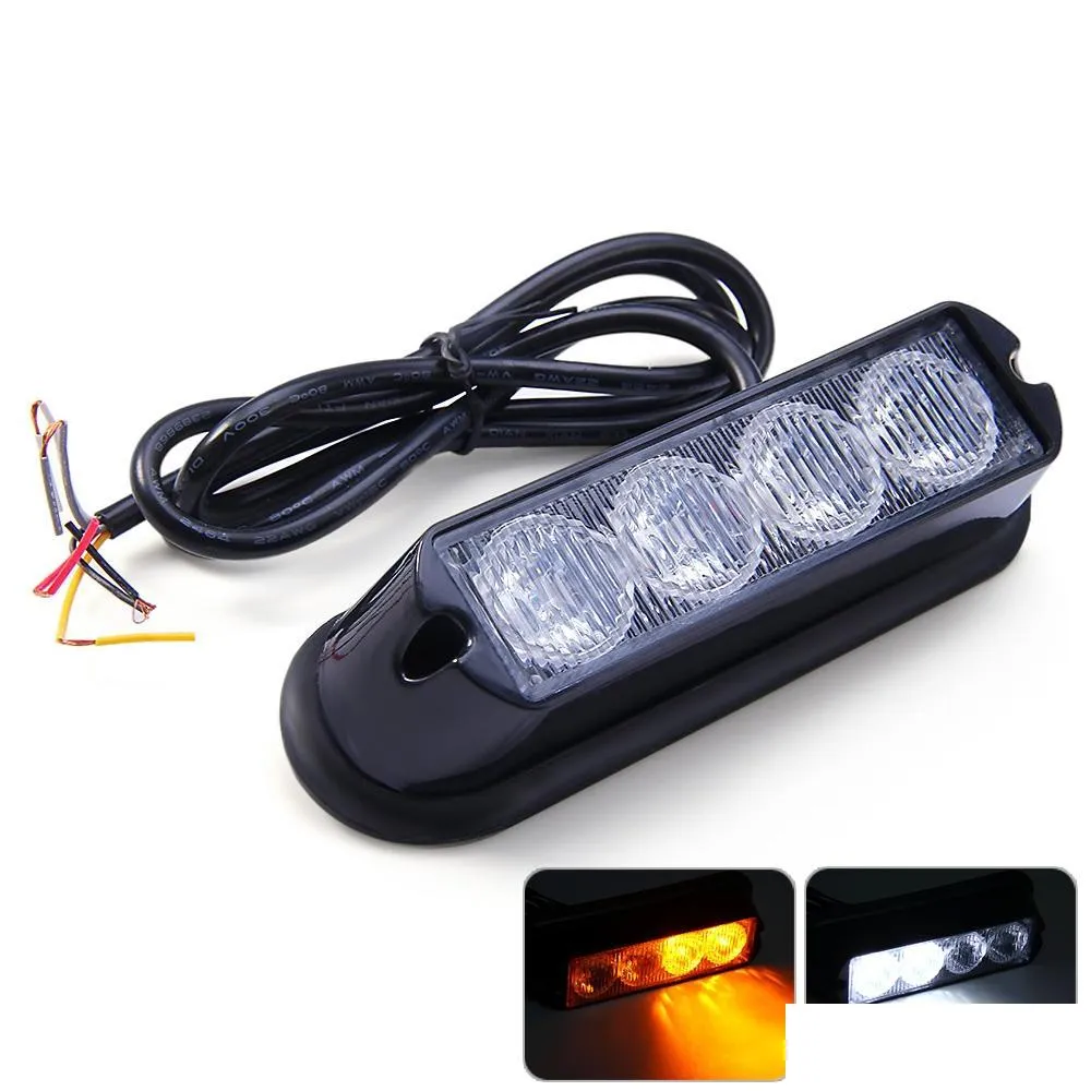 Turn Breke Light Winsun 12V 4W 4 LEDS Caminhão de carro Strobe Flash Light - Amber White JHZG97001 Lâmpada de energia DC12V Burst Dro dhvur