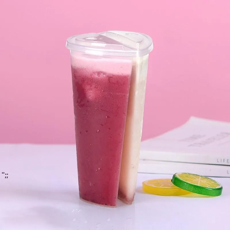 Bicchieri monouso in plastica trasparente a forma di cuore da 600 ml con coperchi per tè al latte, succhi di frutta per coppie di amanti via mare BBB16190