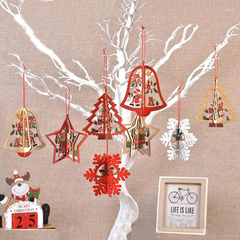 Christmas Decorations Multi Style Creative Wood Craft Wooden Pendants Ornaments Kids Gift 3D Xmas Tree Ornament Party