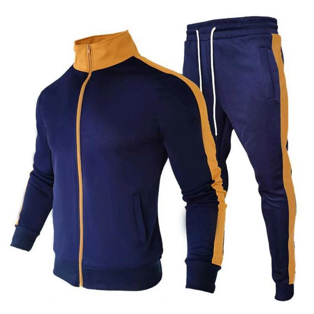 Chándales para hombres Chándal para hombres Otoño Invierno Conjuntos sólidos Raya Ropa deportiva Pantalones Ropa para correr Traje deportivo G221011