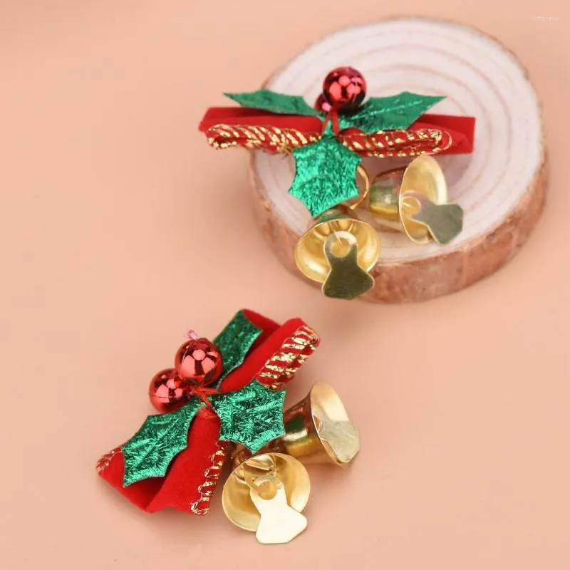 Christmas Decorations Party DIY Decor Pendant Decoration Tree Bow-knot Door Ornaments Gold Mini Iron Cloth Festival 2CM Height Red 6pcs Bell