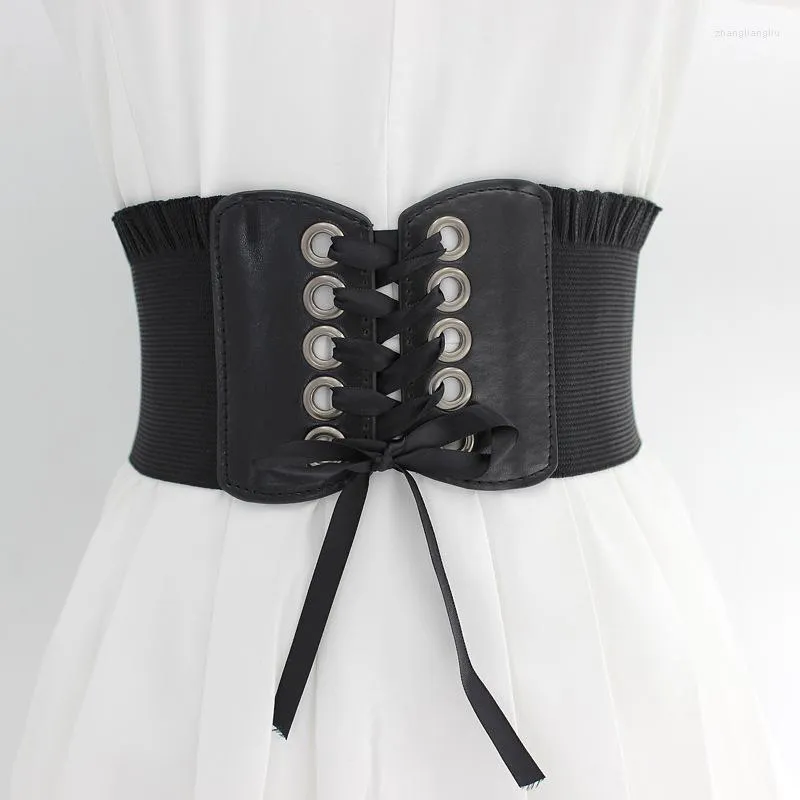 Ceintures larges pour femmes Bandage classique élastique Stretch taille ceinture robe décoration en cuir PU à lacets Cummerbund ceinture ceintures