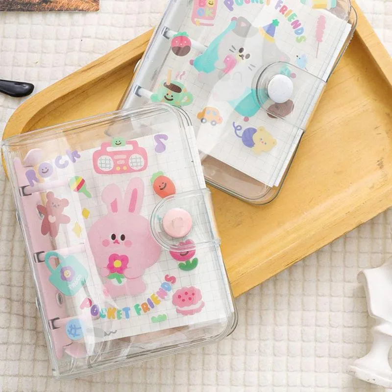 Creative mignon Transparent 3 anneaux Mini livre à main à feuilles mobiles étudiant Portable cahier liant Kawaii fournitures scolaires 2022