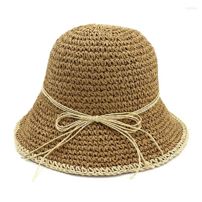 ワイドブリム帽子xdanqinx折りたたむ可能な女性の太陽の夏の女性の通気性麦わら帽子特大のバイザー女性用の手作りのかぎ針編みのビーチ
