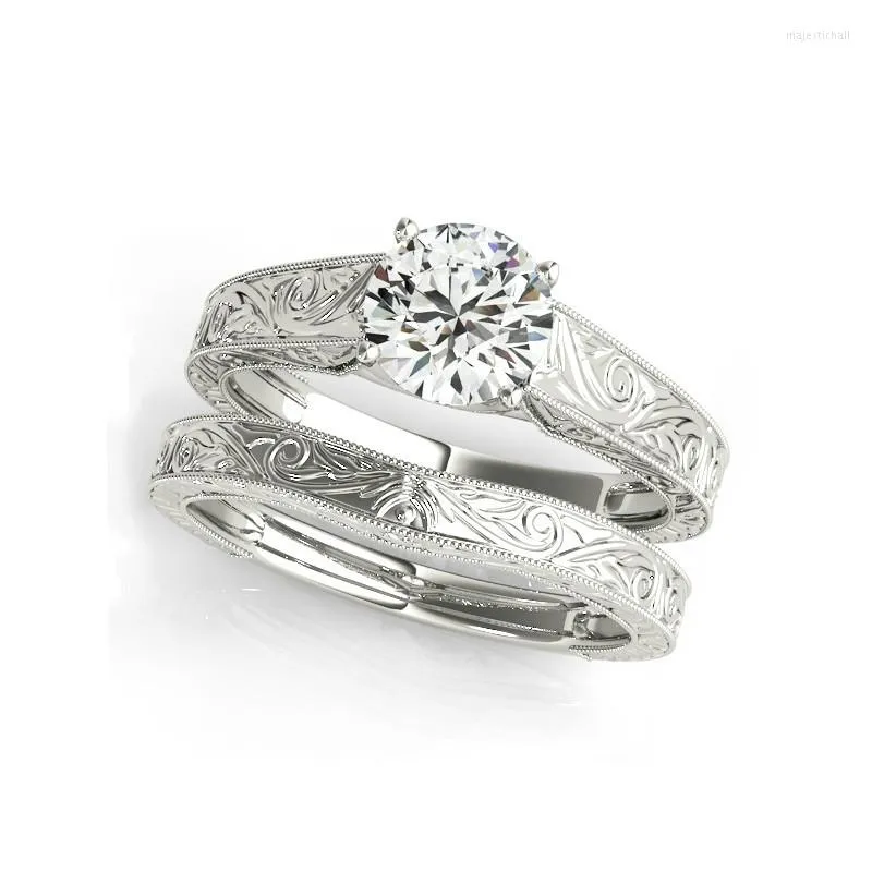 Cluster Rings LESF 1.2 D kolor Moissanite diament 925 Sterling Silver Wedding Ring Sets pierścionek zaręczynowy Vintage Design biżuteria dla kobiet