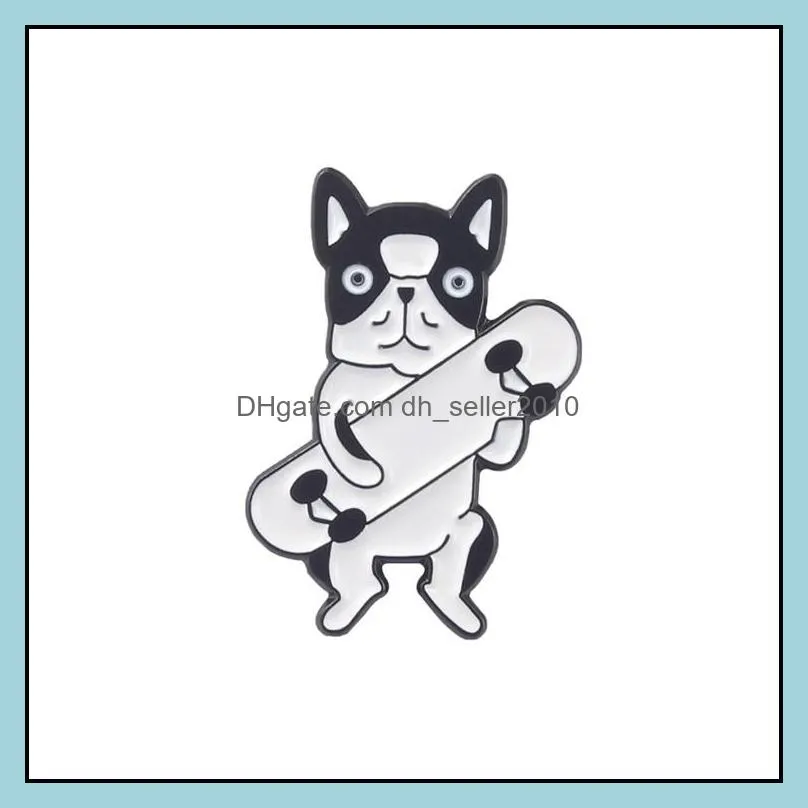 Broches Broches Broche en émail dur personnalisé bijoux en alliage pour femmes dessin animé mignon planche à roulettes bois de chauffage chien drôle Animal épinglette et Dhngs