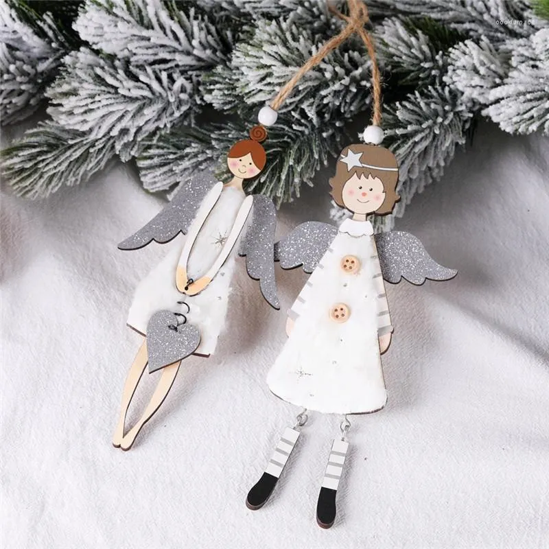 Décorations de Noël Pendentifs d'ange de Noël Artisanat en bois pour la maison Année 2022 Cadeaux pour enfants