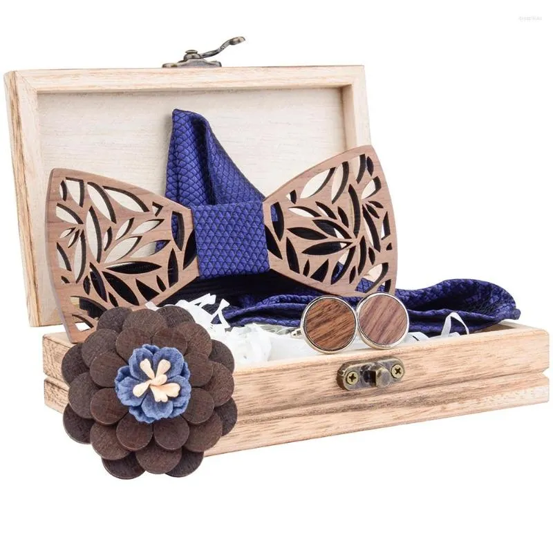 Nœuds papillon Branduce Pasiley en bois bois Bowtie réglable poche carrée ensemble pour hommes mariage creux boîte cadeaux