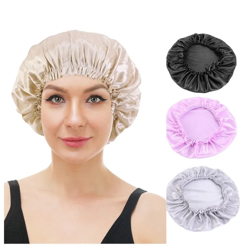 Duschhaube für Damen, aus Seide, Satin, einlagig, Schlafmütze, Haarpflege, Motorhaube, Hut, Kopfbedeckung, elastisches Band, Badezimmer-Accessoires