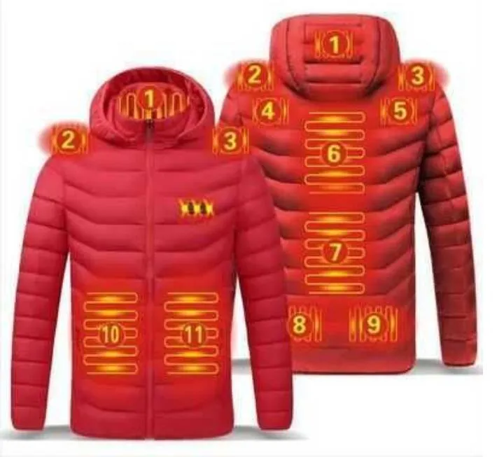 メンズダウンパーカス9エリア加熱ジャケットUSB冬の屋外電気暖房ジャケットウォームスプロットサーマルコート衣料加熱綿ホット