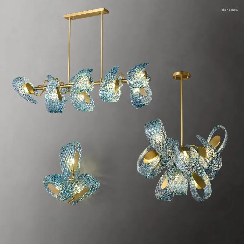 Chandeliers Art Deco G9 LED Postmodern Copper Glass Blue Beauty Lustre Chandelier Lighting Suspension Luminaire Lampen For Foyer