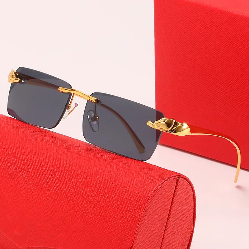 mens designer sunglasses womens sunglasses Sunshade eyeglasses Leopard Head Composite Metal Rimless Optical Classic Rectangle Square Gold glasses sunglass