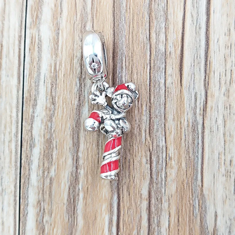 Candy Dangle Charm Red Emalel 925 Серебряная серебряная эмалевая эмали моменты на рождественские бусинки Браслеты Ювелирные изделия AJC1322 Annajewel