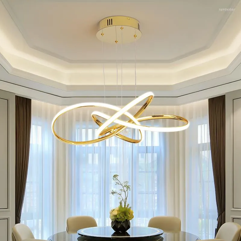 Pendant Lamps Chrome/Gold Plated Modern Led Lights For Dining Room Kitchen Bedroom Hanging Lamp AC90-260V Lustre Moderne