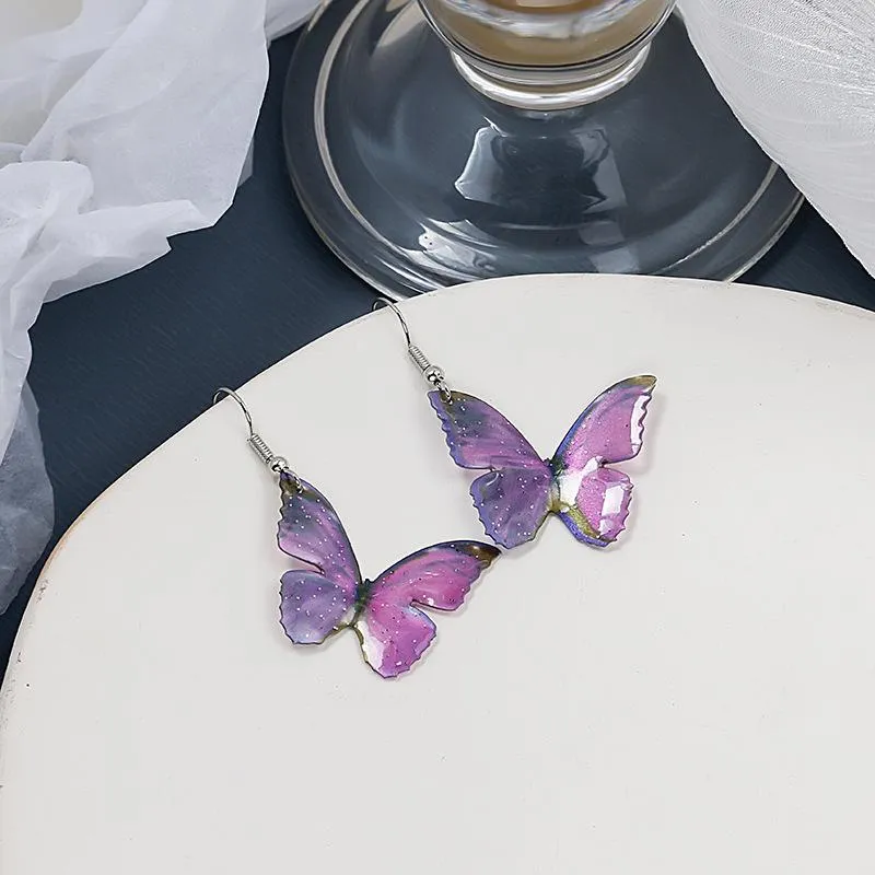 Hoop Earrings VSnow Korean Fairy Purple Simulation Butterfly Hook Earring For Women Temperament Glue Arcylic Insect Jewelry Pendientes