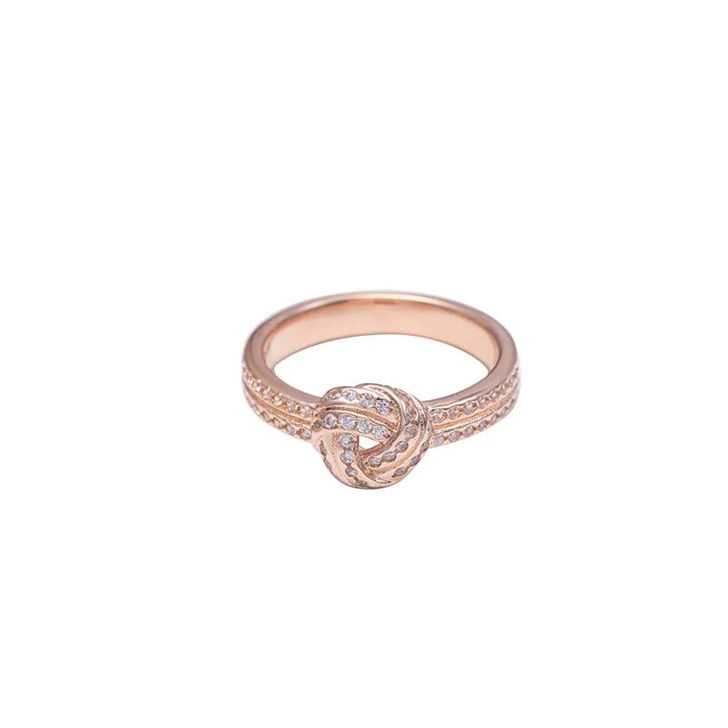 Fedi nuziali in oro rosa nodo d'amore scintillante adatto per anello da donna con gioielli in nuovo stile Pandora