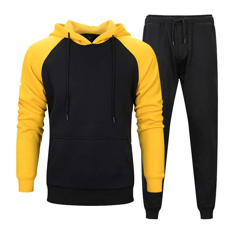 Survêtements pour hommes Automne et Hiver Costume Contraste Couleur Pull À Capuche Pantalon Deux Pièces Lâche Casual Mode Vêtements Survêtement G221011