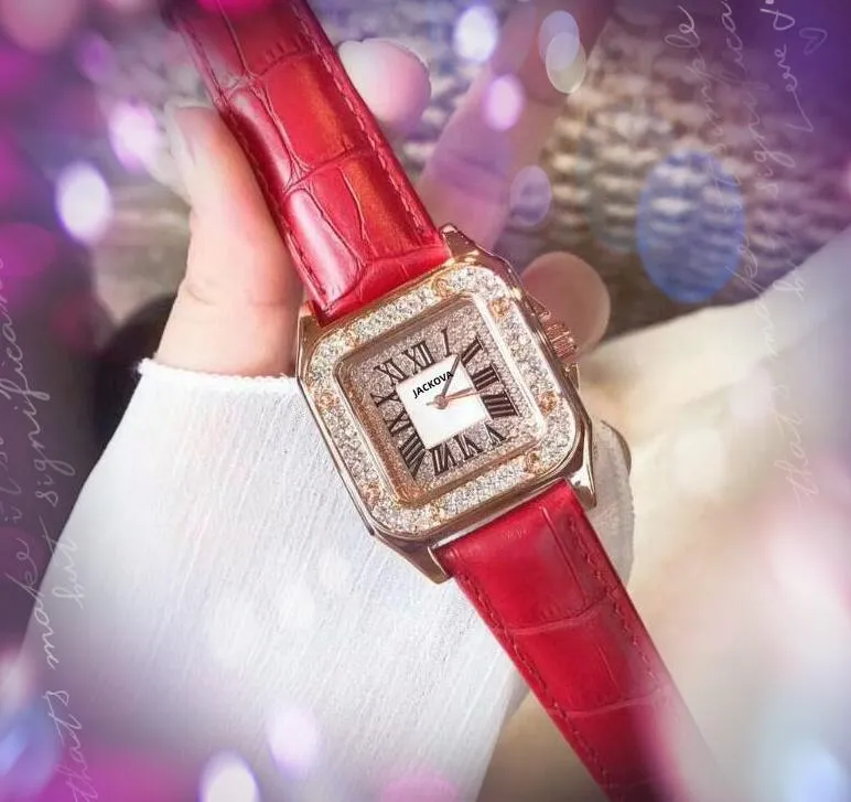 Crime Premium Mujer Anillo de diamantes Reloj 36 mm Movimiento de cuarzo Reloj de tiempo Reloj Cuadrado Esfera romana Cinturón de cuero genuino Estilo de niña Reloj de pulsera relojes para hombre