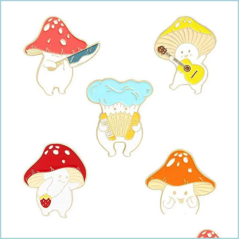 Pins Brooches Cute Mushroom Brooch Animal Zinc Alloy Badges For Kids Backpack Hard Enamel Pins Buckle Collection Jewelry Gift Jean Dhldu
