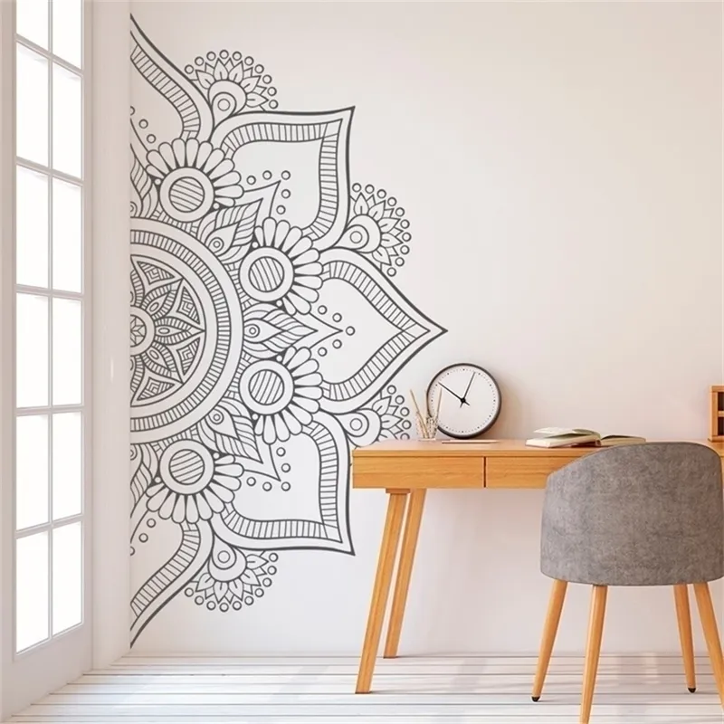 Muurstickers Bohemian Decal Half Mandala Hoofdeinde Decals Slaapkamer Yoga Studio Meditatie Kamer Home Decor Window Art Vinyl E705 221011