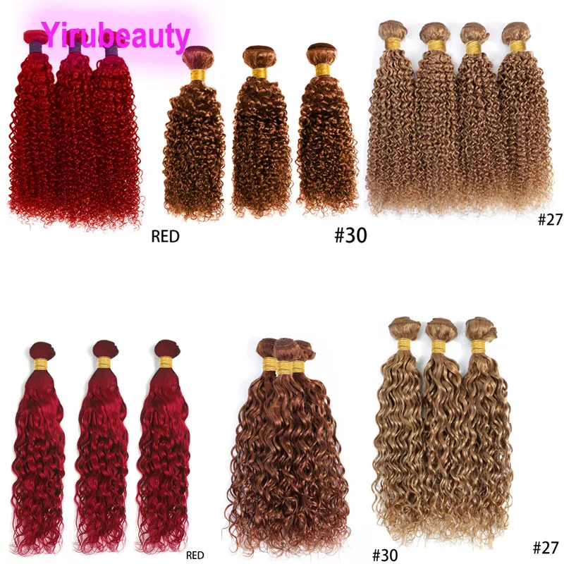 Braziliaanse menselijke haarextensies Dubbele inslag 27# 30# Red Color Kinky Kinky Curly Water Wave 3 Bundels 10-30inch