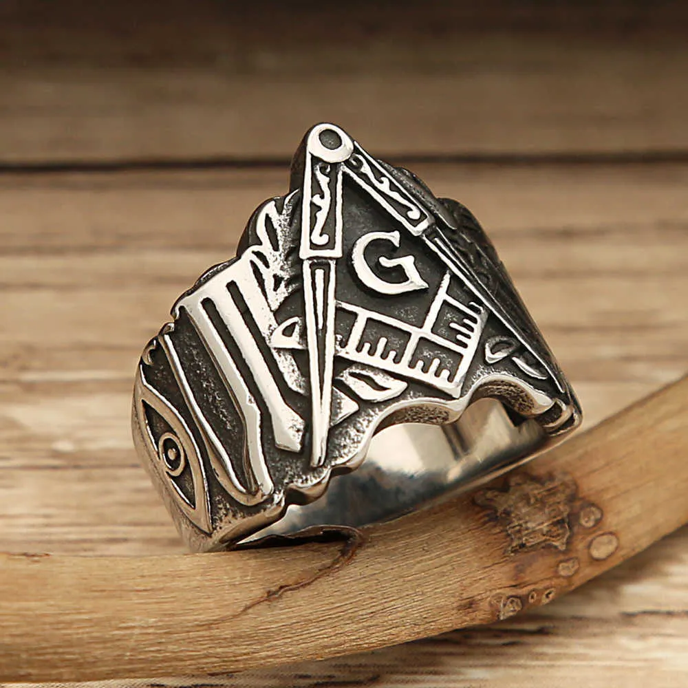 Masonic Style Ring For Men - 8mm Wide Black Band, Classic & Trendy Personalized Jewelry - View #9