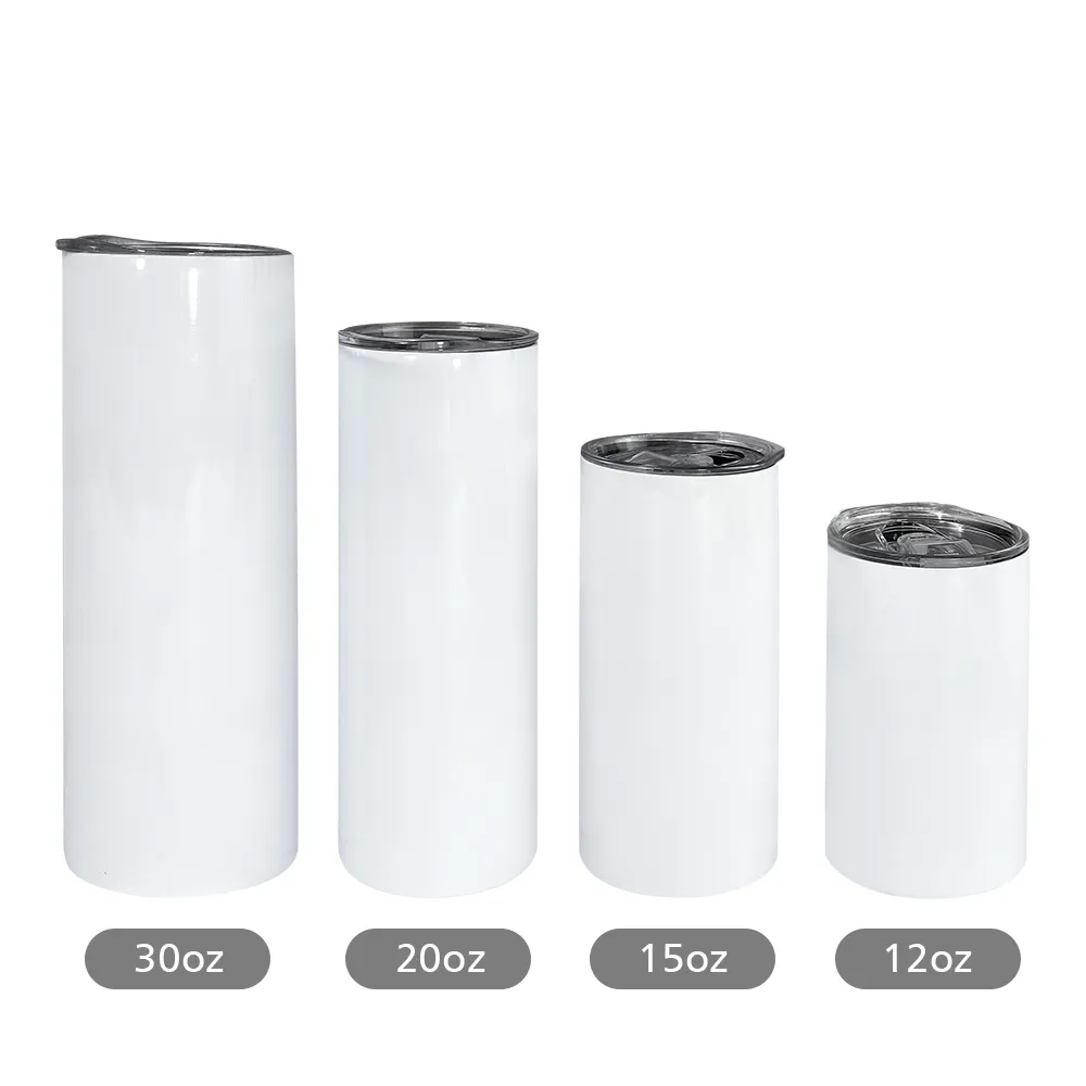 Wholesale 12oz Tumblers Stainless Steel Vacuum Insulated White Straight Sublimation Blanks Mugs With Plastic Straw And Lid 918
