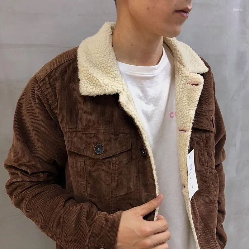 Jackets masculinos Menas de inverno Corduroy Plus Lamb Lã Casaco de Lã Men Almo de estilo americano grossa casual tamanho grande fora de roupa