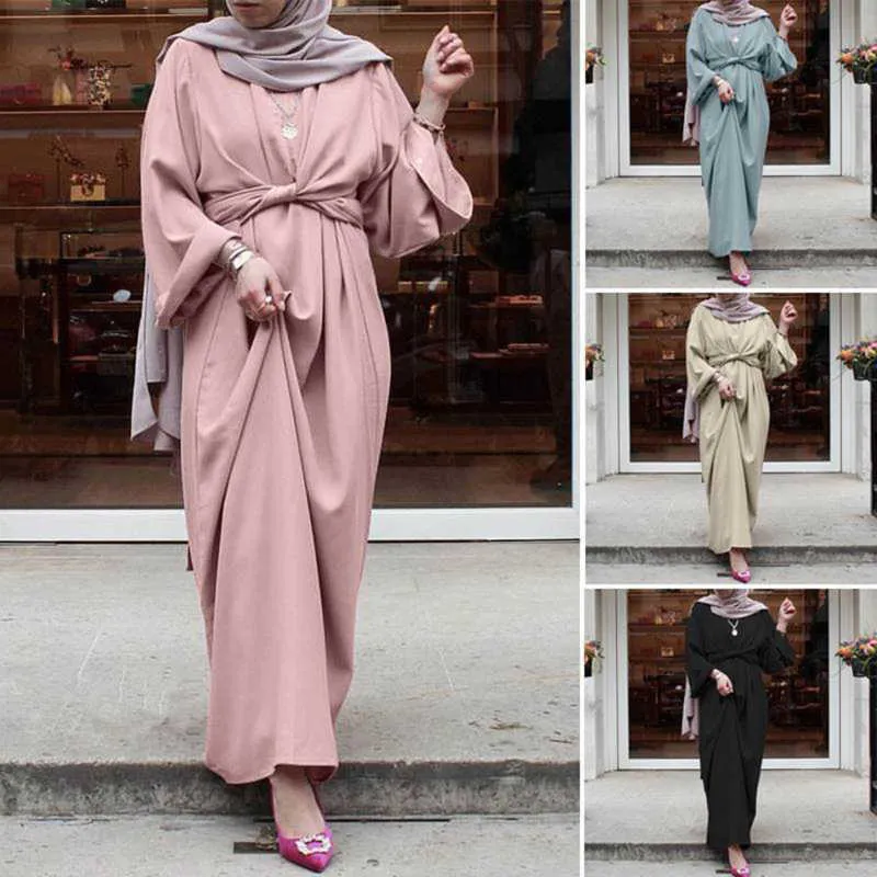 Vestidos largos con fajas para mujer, Hijab musulmán, Abaya de